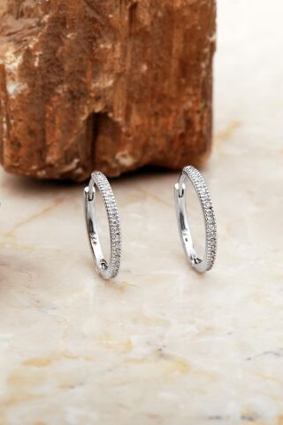 18 Mm Rodyumlu Gümüş Halka Küpe 7018