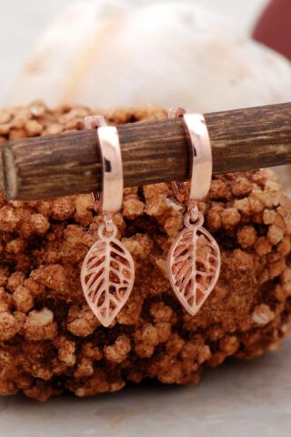 Defne Yaprağı Rose Gümüş Küpe 5427