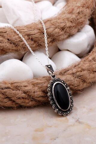 Onix Markazit Taşlı Gümüş Kolye 7815