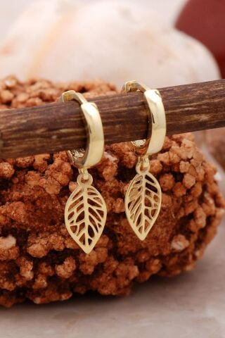 Defne Yaprağı Altın Yaldızlı Gümüş Küpe 5428