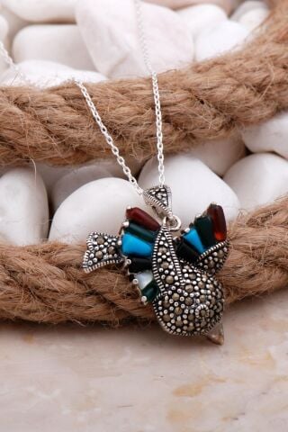 Markazit Taşlı Kuş Gümüş Kolye 7816