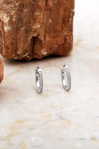 13 Mm Rodyumlu Gümüş Halka Küpe 7020