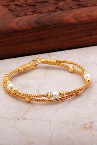 Altın Yaldızlı Dorika Kazaziye İşlemeli 1000 Ayar Gümüş Bileklik 3524