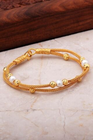 Altın Yaldızlı Dorika Kazaziye İşlemeli 1000 Ayar Gümüş Bileklik 3524