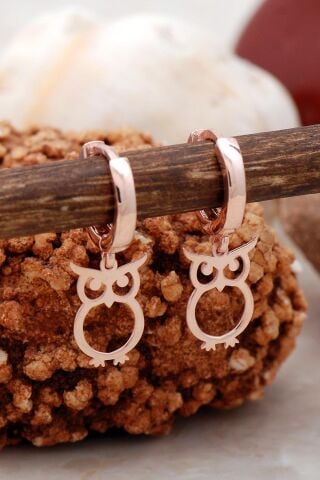 Baykuş Rose Gümüş Küpe 5430