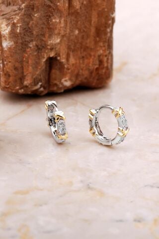 13 Mm Taşlı Tasarım Rodyumlu Gümüş Halka Küpe 7022