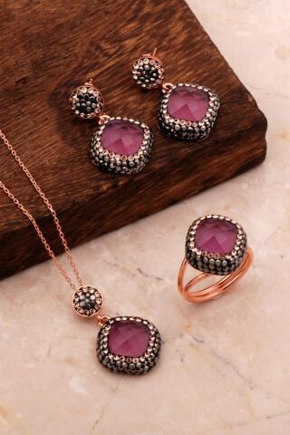Ametist Taşlı Rose Gümüş Set 2708