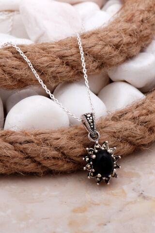 Onix Markazit Taşlı Gümüş Kolye 7819