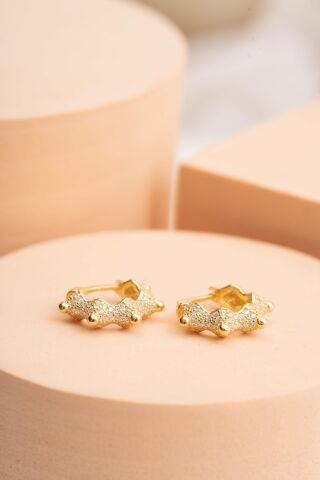 Taç Tasarım Altın Kaplama Gümüş Halka Küpe 7023