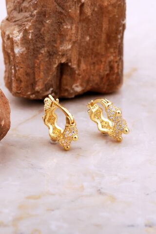 Taç Tasarım Altın Kaplama Gümüş Halka Küpe 7023