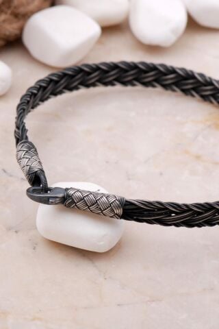 Kazaziye İşlemeli 20 Cm Gümüş Örgü Erkek Bileklik 3881