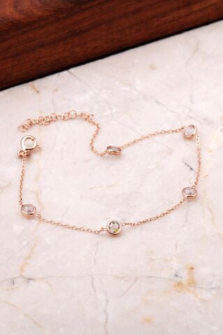 Sıra Taşlı Rose Gümüş Zincir Bileklik 3527