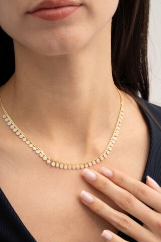 Taşlı Altın Kaplama Gümüş Choker Kolye 7946