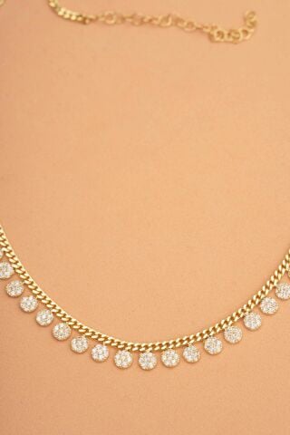 Taşlı Altın Kaplama Gümüş Choker Kolye 7946