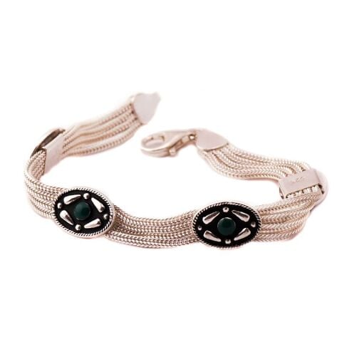 Yeşim Taşlı Akıtma Hasır Gümüş Bileklik 1167