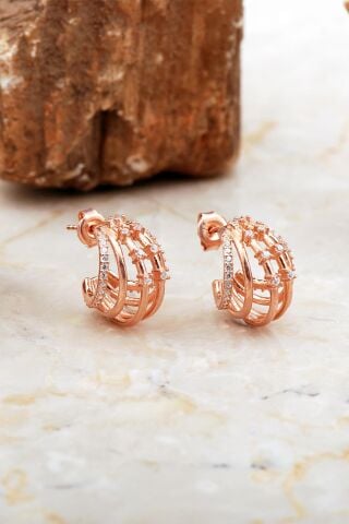 Kafes Tasarım Rose Gümüş Küpe 7025