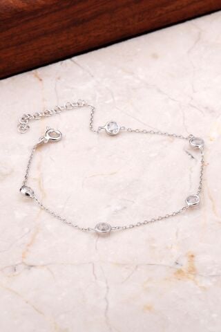 Sıra Taşlı Gümüş Zincir Bileklik 3528