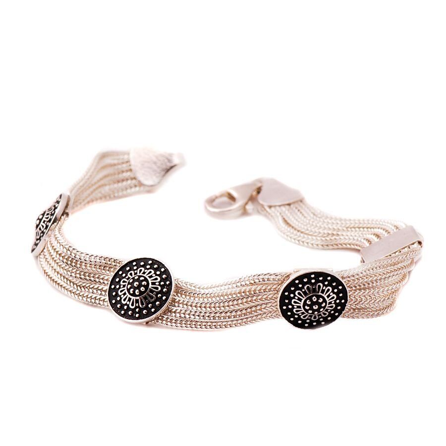 Babil Motifli Hasır Gümüş Bileklik 1169