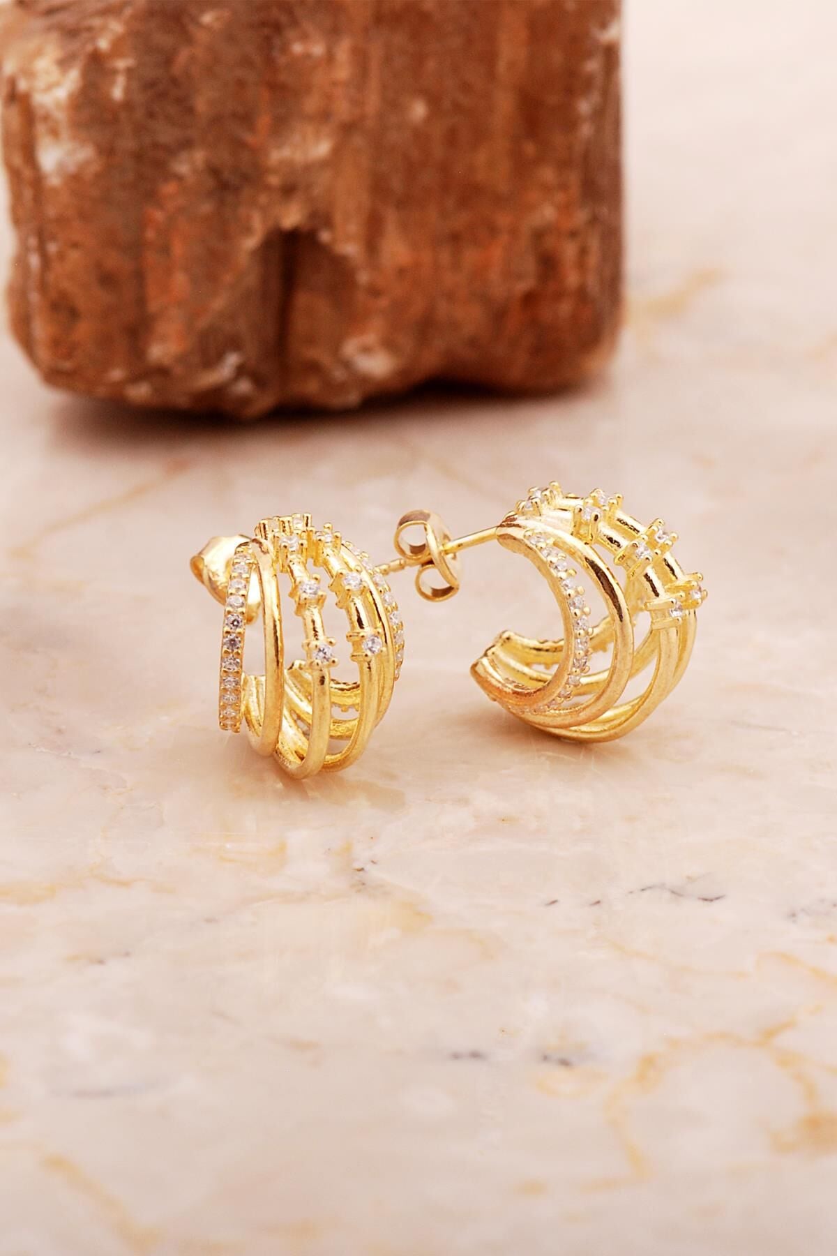 Kafes Tasarım Altın Kaplama Gümüş Küpe 7026