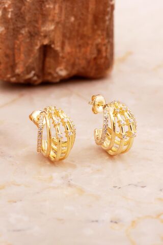 Kafes Tasarım Altın Kaplama Gümüş Küpe 7026