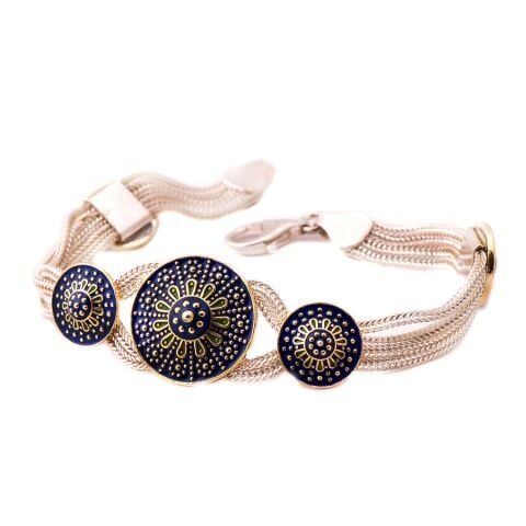 Mardin Güneşi Mineli Hasır Elişi 925 Ayar Gümüş Bileklik 1170