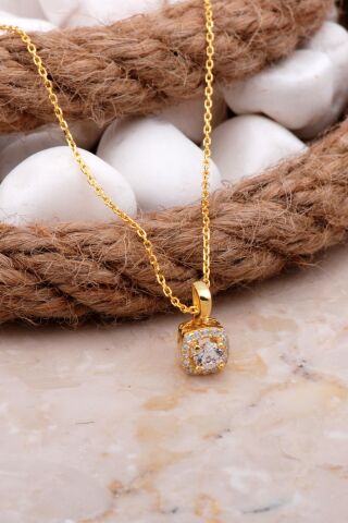 Elmas Montürlü Altın Kaplama Gümüş Kolye 7824