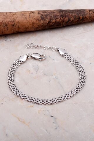 İtalyan Ezme Hasır Örgü Gümüş Bileklik 3529