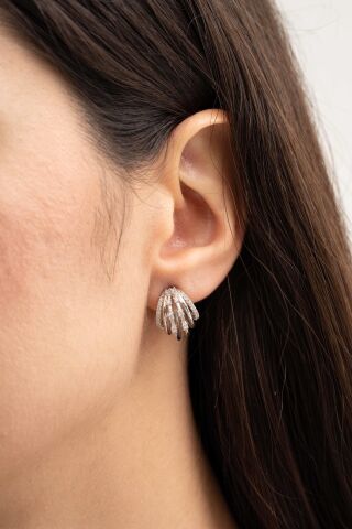 Kafes Tasarım Rodyumlu Gümüş Küpe 7027