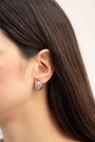 Kafes Tasarım Rodyumlu Gümüş Küpe 7027