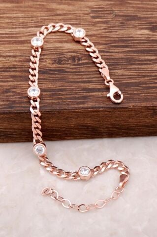 Rose Gümüş Taşlı Zincir Bileklik 2959