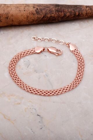 İtalyan Rose Gümüş Ezme Hasır Örgü Bileklik 3531