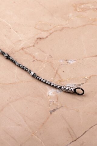 Kazaziye İşlemeli 20 Cm Örgü Gümüş Erkek Bileklik 3887