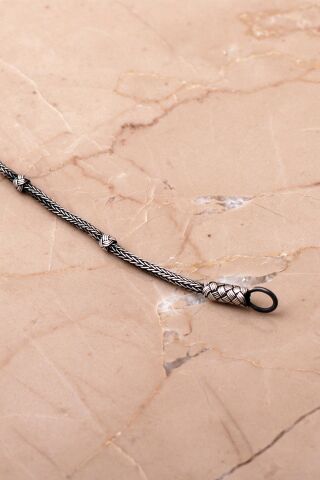 Kazaziye İşlemeli 20 Cm Örgü Gümüş Erkek Bileklik 3887