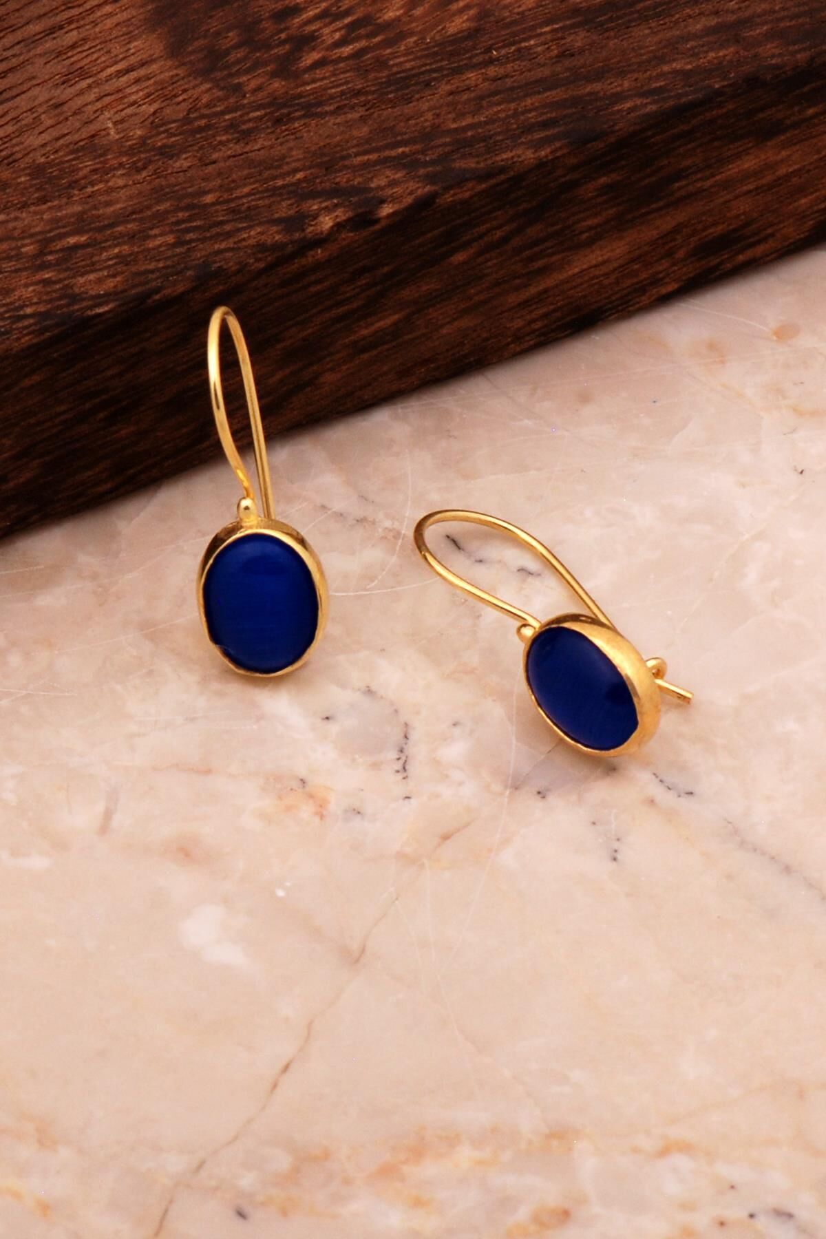 Sedef Taşlı Altın Kaplama Gümüş Küpe 6161