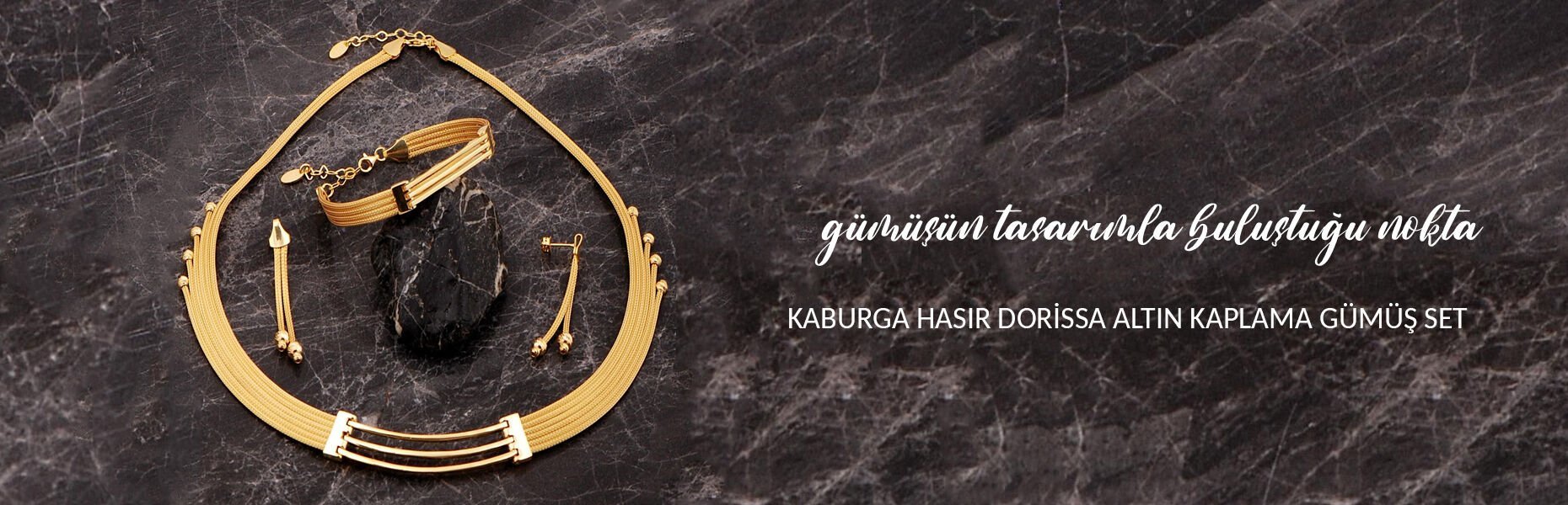 Kaburga Hasır Dorissa Altın Kaplama Elişi Gümüş Set