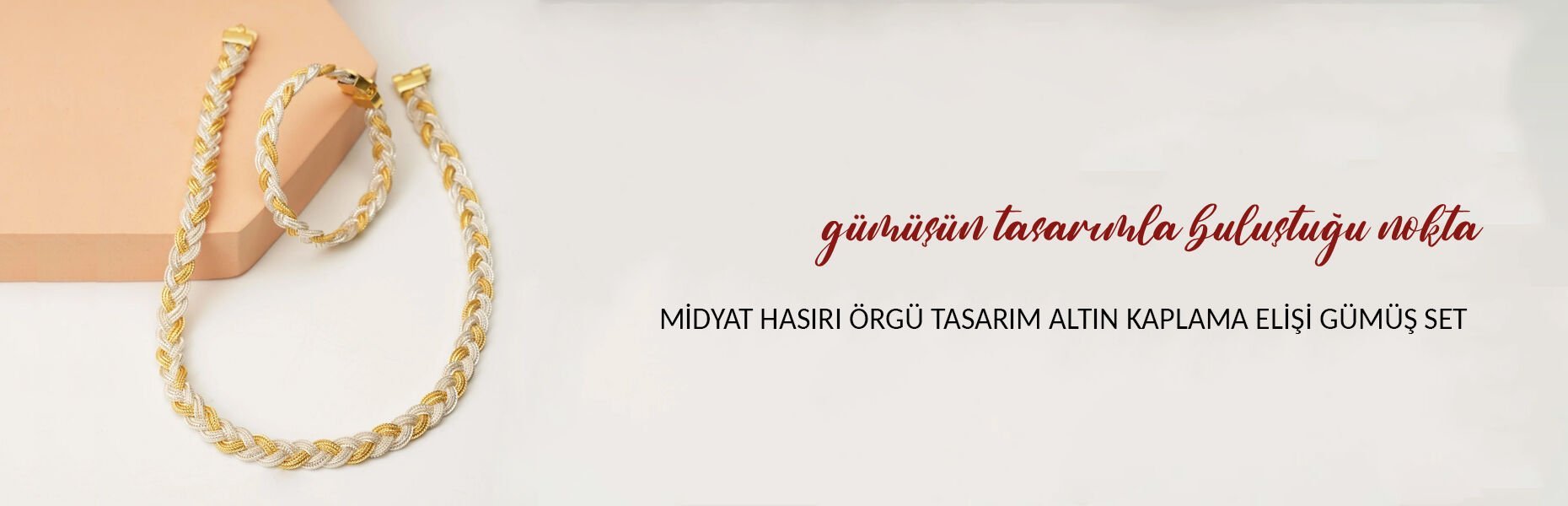 Midyat Hasırı Örgü Tasarım Elişi Altın Kaplama Gümüş Set
