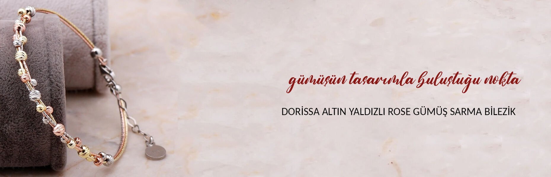 Dorissa Altın Yaldızlı Rose Gümüş Sarma Bilezik
