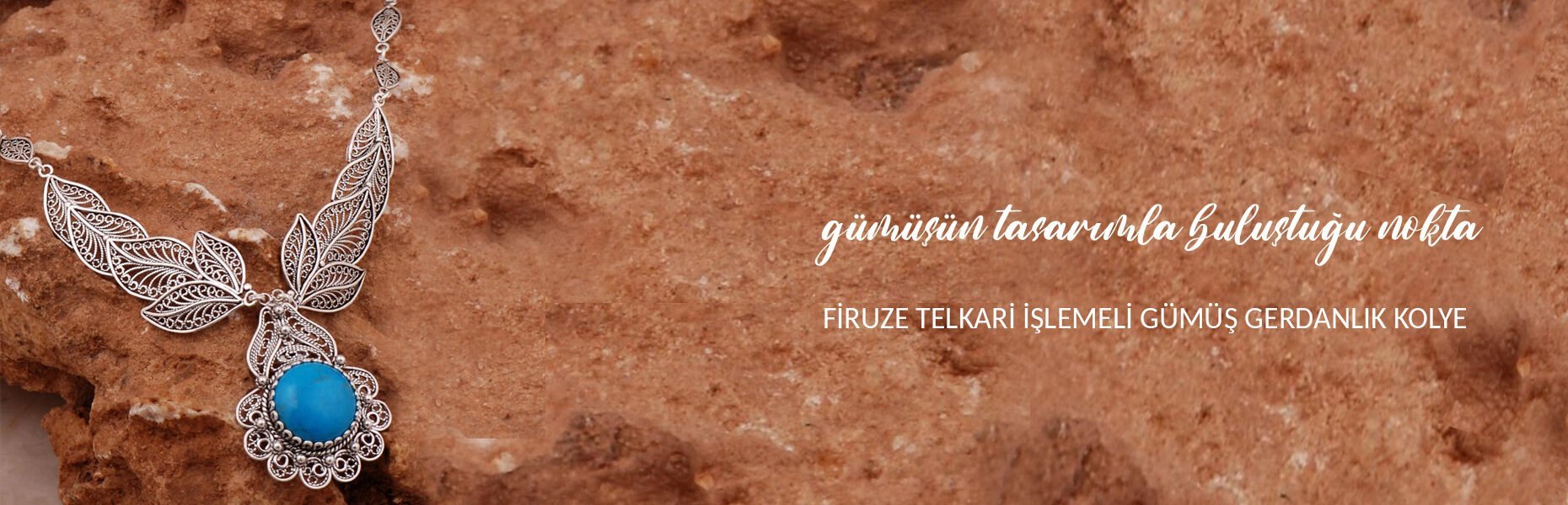 Firuze Telkari İşlemeli Gümüş Gerdanlık Kolye