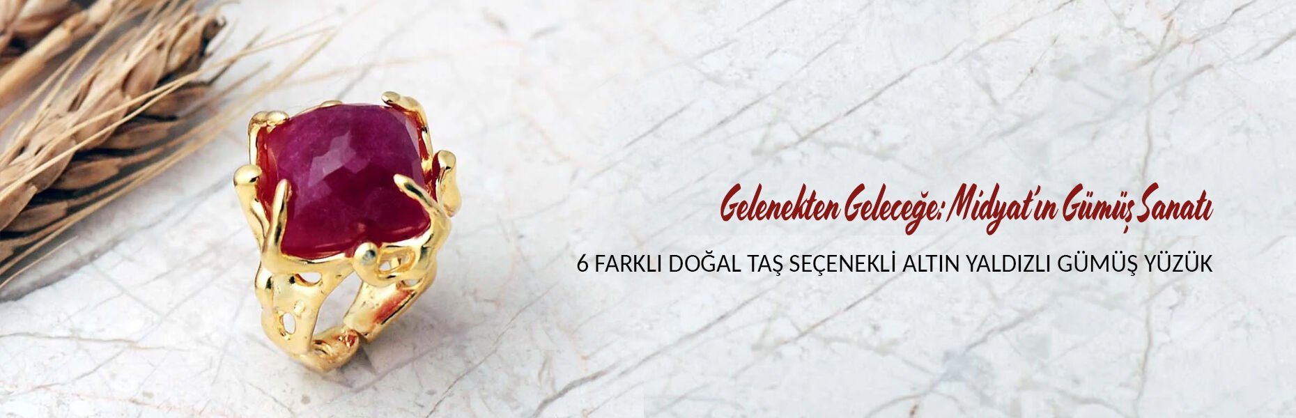 6 Farklı Doğal Taş Seçenekli Altın Yaldızlı 925 Ayar Gümüş Ayarlanabilir Yüzük