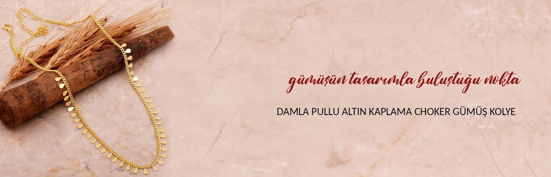 Damla Pullu Altın Kaplama Choker Gümüş Kolye