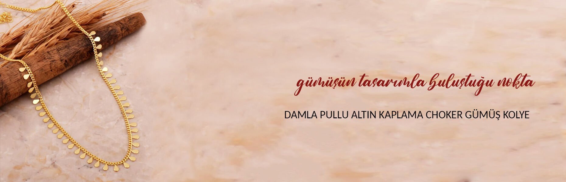 Damla Pullu Altın Kaplama Choker Gümüş Kolye