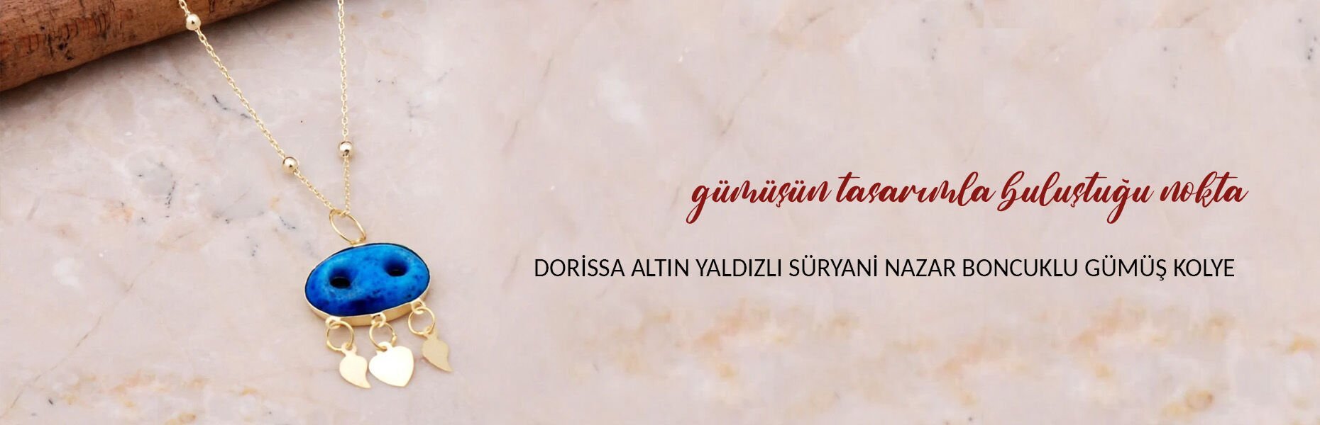 Dorissa Altın Yaldızlı Süryani Nazar Boncuklu Gümüş Kolye