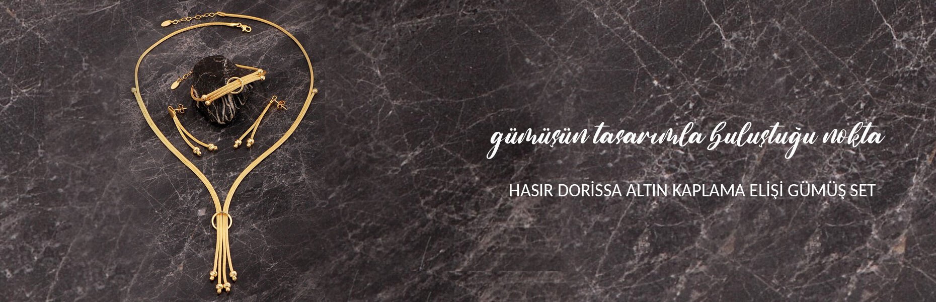 Hasır Dorissa Altın Kaplama Elişi Gümüş Set