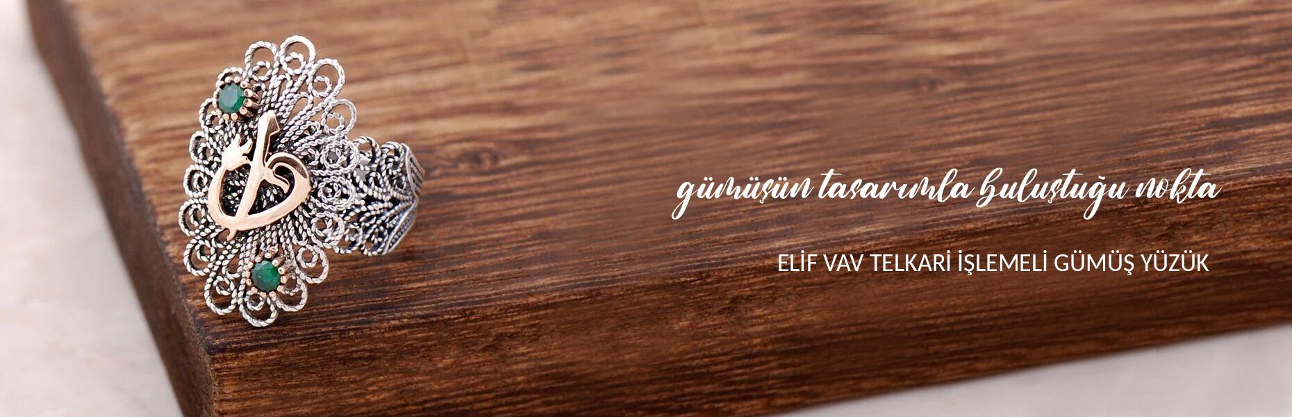 Elif Vav Telkari İşlemeli Gümüş Yüzük