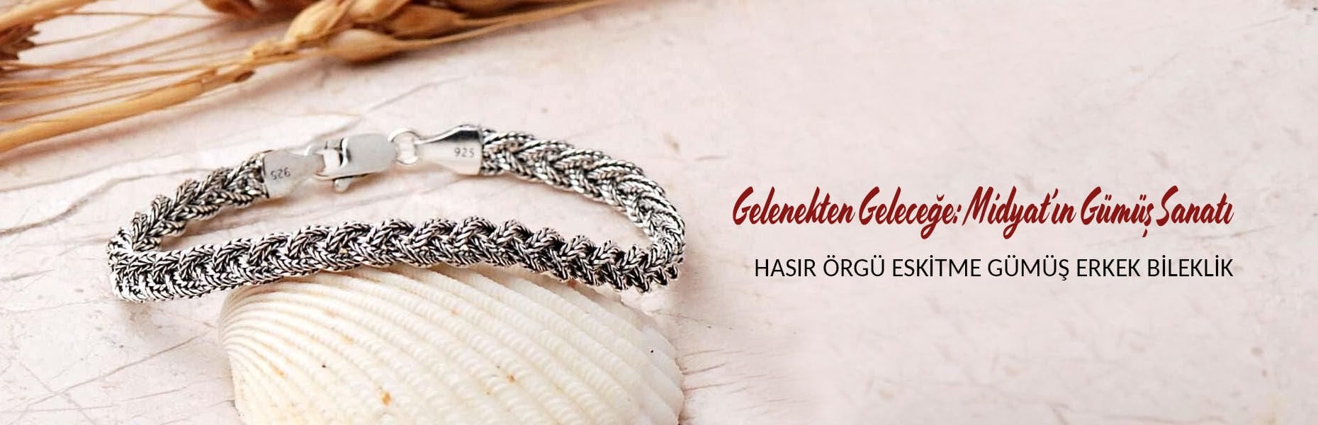 925 Ayar Hasır Örgü Eskitme Gümüş Erkek Bileklik