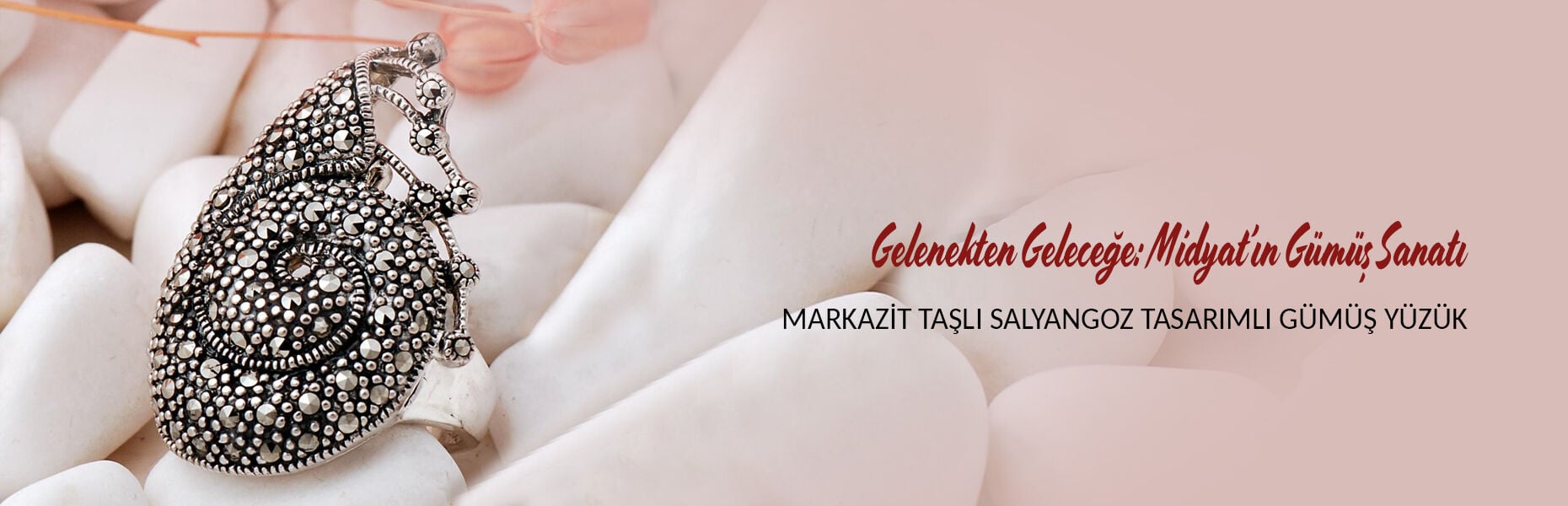Salyangoz Tasarım Markazit Taşlı Gümüş Yüzük