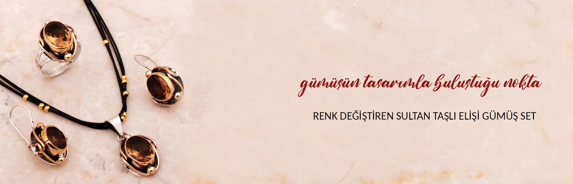 Renk Değiştiren Sultan Taşlı Tasarım Elişi Gümüş Set