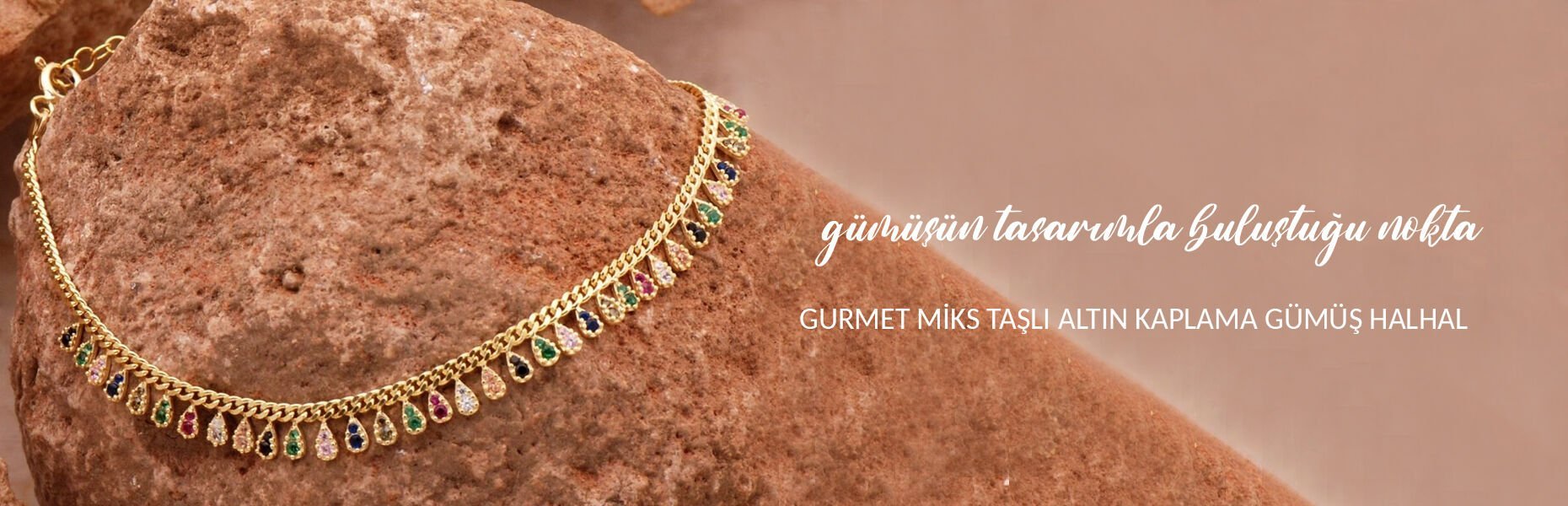 Gurmet Mix Taşlı Altın Kaplama Gümüş Halhal
