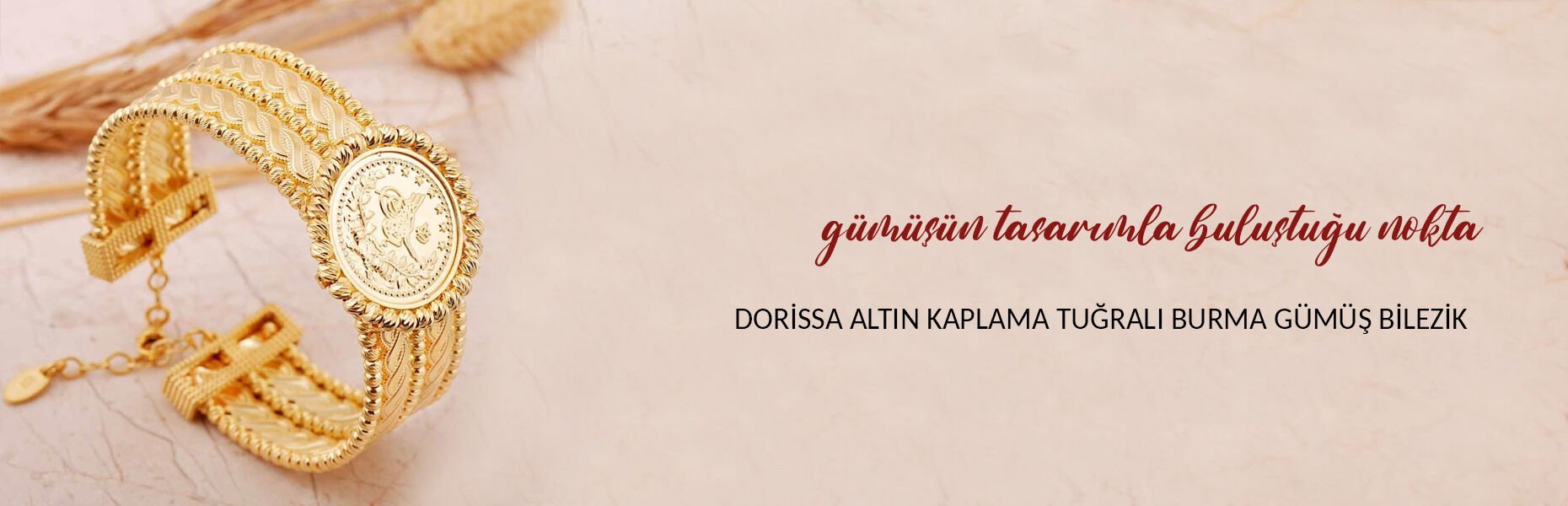 Dorissa Altın Kaplama Tuğralı İki Sıra Gümüş Burma Bilezik