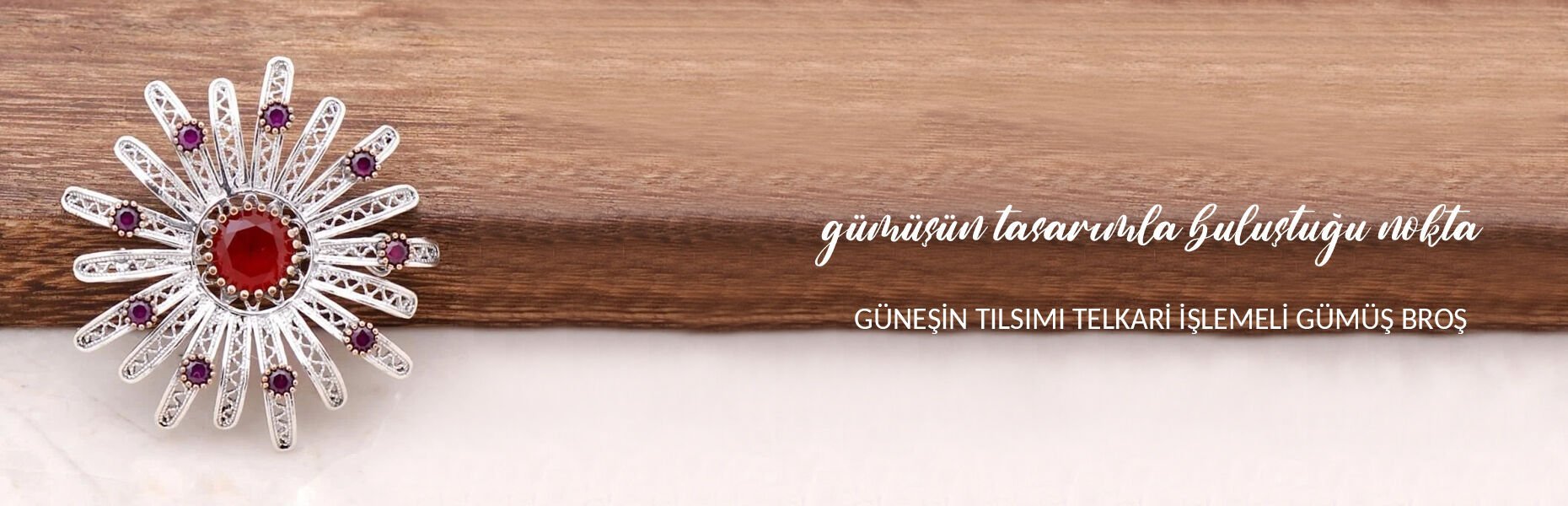 Güneşin Tılsımı Telkari İşlemeli Gümüş Tasarım Broş